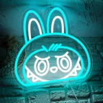 Letrero LED azul con borde RGB de neón de Labubu Cartoon Lab