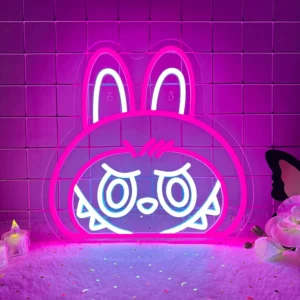 Letrero LED rosa con iluminación de borde RGB de neón de Labubu Cartoon Lab
