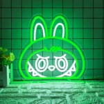 Letrero LED verde con borde RGB de neón de Labubu Cartoon Lab