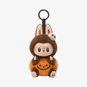Llavero de peluche de vinilo con forma de calabaza sentada para fiesta de Halloween de Labubu