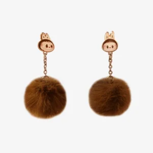 Pendientes de pompón navideños cálidos y esponjosos de Labubu